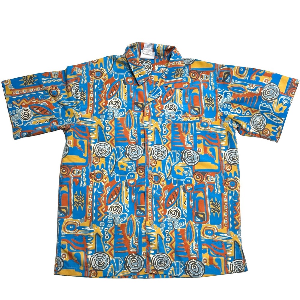 Irvine Park Vintage Button Down Shirt Y2K Size M Abstract Colorful Funky Mens